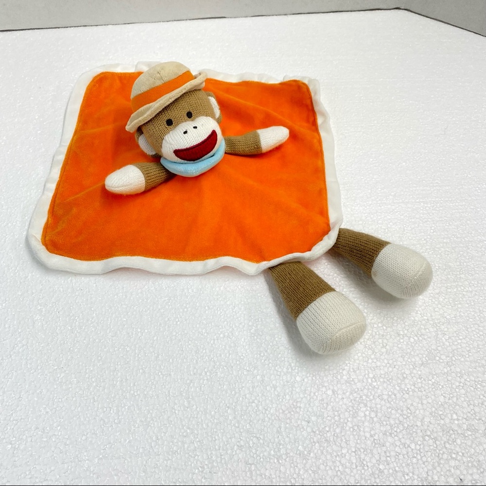 Baby Starters Sock Monkey lovey with rattle wearing a Tan safari hat crib toy